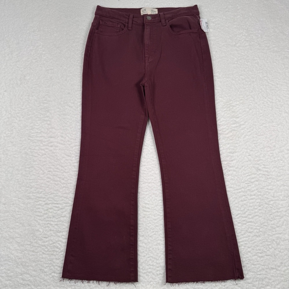NWT Current Elliott Jeans Women's 27 Flare Crop Raw Hem Mid Rise‎ Burgundy NWT